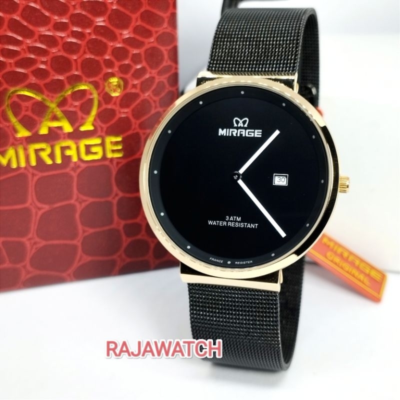 ORIGINAL JAM TANGAN MIRAGE RANTAI PASIR PRIA. MODEL CASUAL MEWAH ANALOG TANGGAL AKTIF DUA JARUM ( ti
