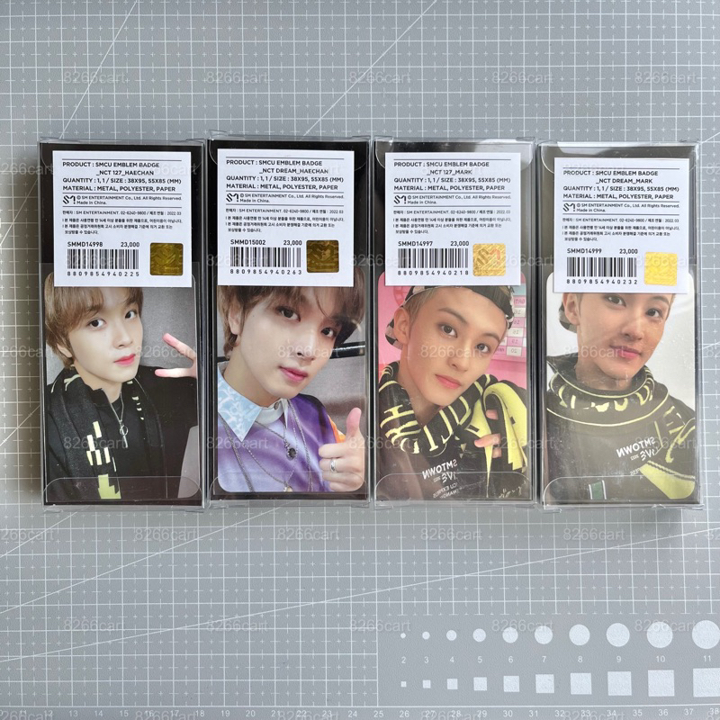 smcu express emblem badge — haechan & mark (nct 127 & nct dream) official md pc photocard