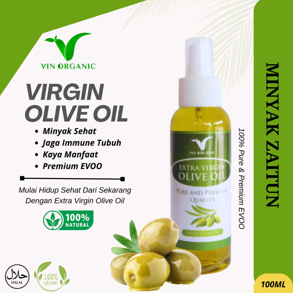 

VIN EXTRA VIRGIN OLIVE OIL | MINYAK ZAITUN MURNI 100% | OLIVE OIL ZAITUN - 100 ML SPRAY