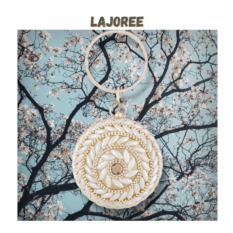LAJOREE Pearl Ball Clutch Tas Pesta Mewah Bola Mini Clutch Ball Circle Bulat Bundar Cantik Mutiara T