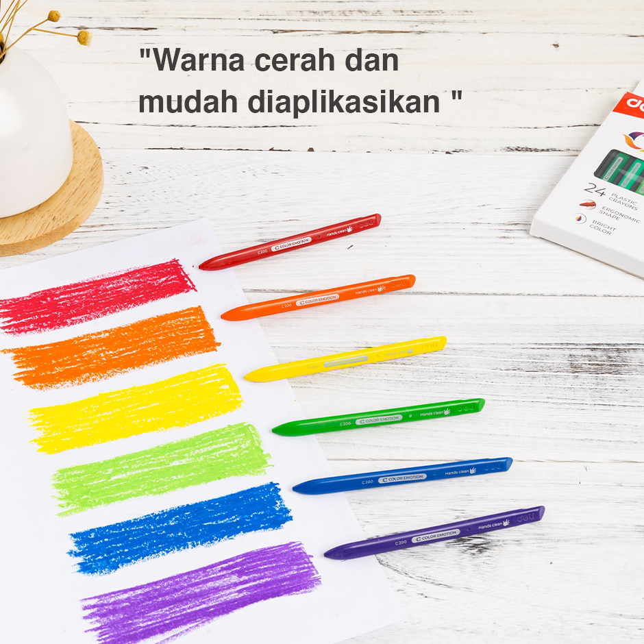 

➢❈ Deli Plastic Crayon / Krayon Plastik 12/18/24 Warna Triangular Tahan Lama Non-Toxic EC200X0