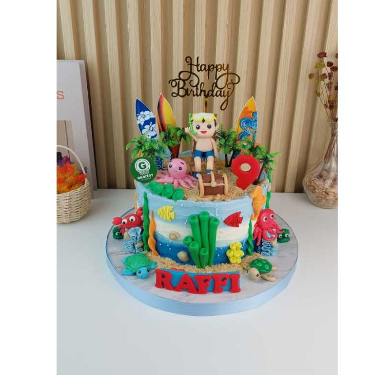 

CAKE TEMA FIGUR DAN LAUT UK 20CM/ KUE ULANG TAHUN CUSTOME