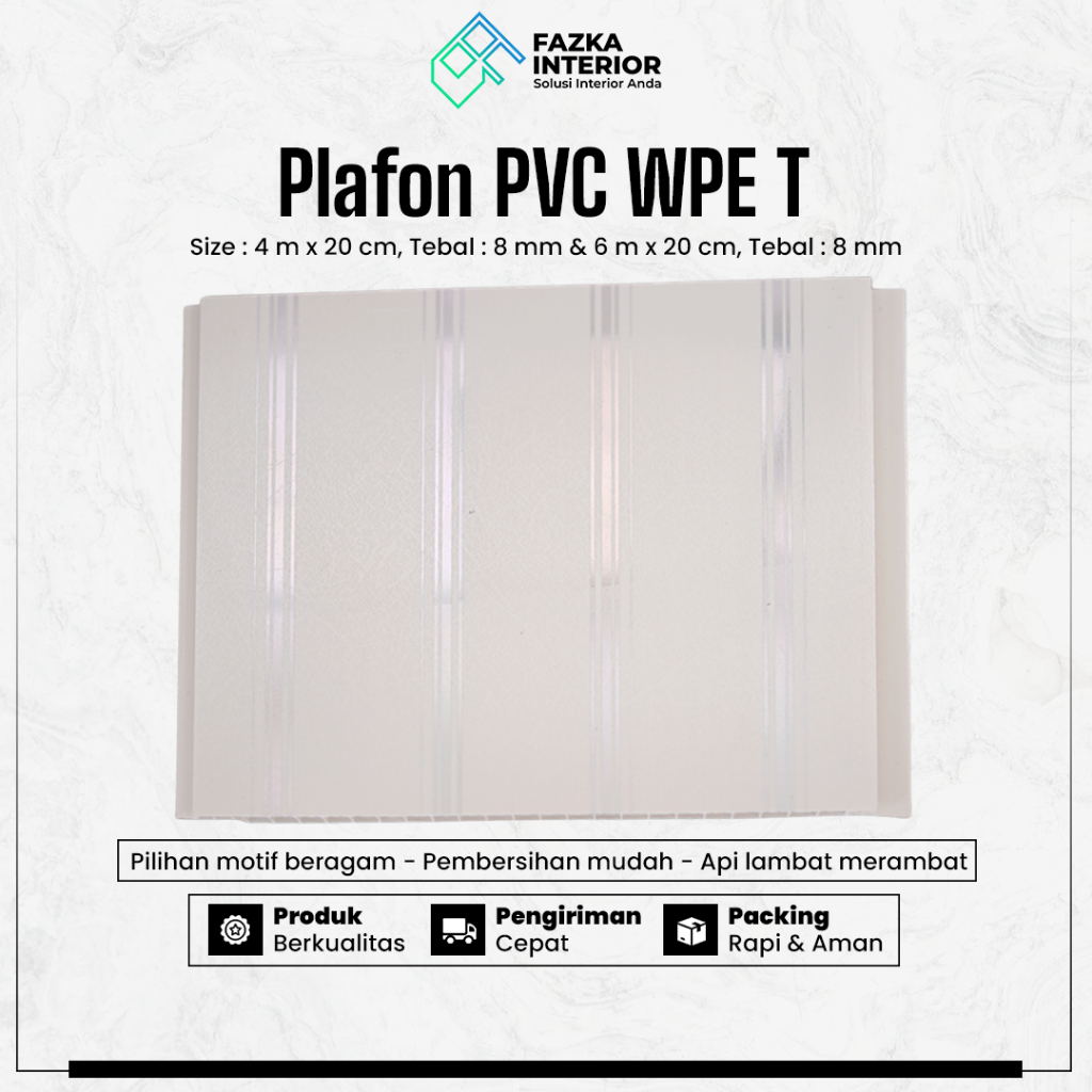 Plafon PVC WPE Home Decor Dekorasi Rumah T Series Ukuran 4m x 20cm Tebal 8mm Minimalis Estetik Motif Kayu Glossy Langit Rumah Instalasi Mudah