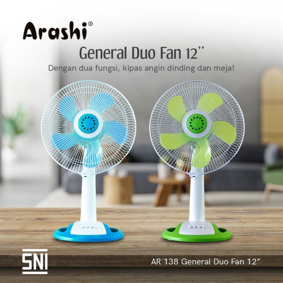 Kipas Angin Arashi General Duo Fan 12" Kipas Dinding dan Kipas Meja