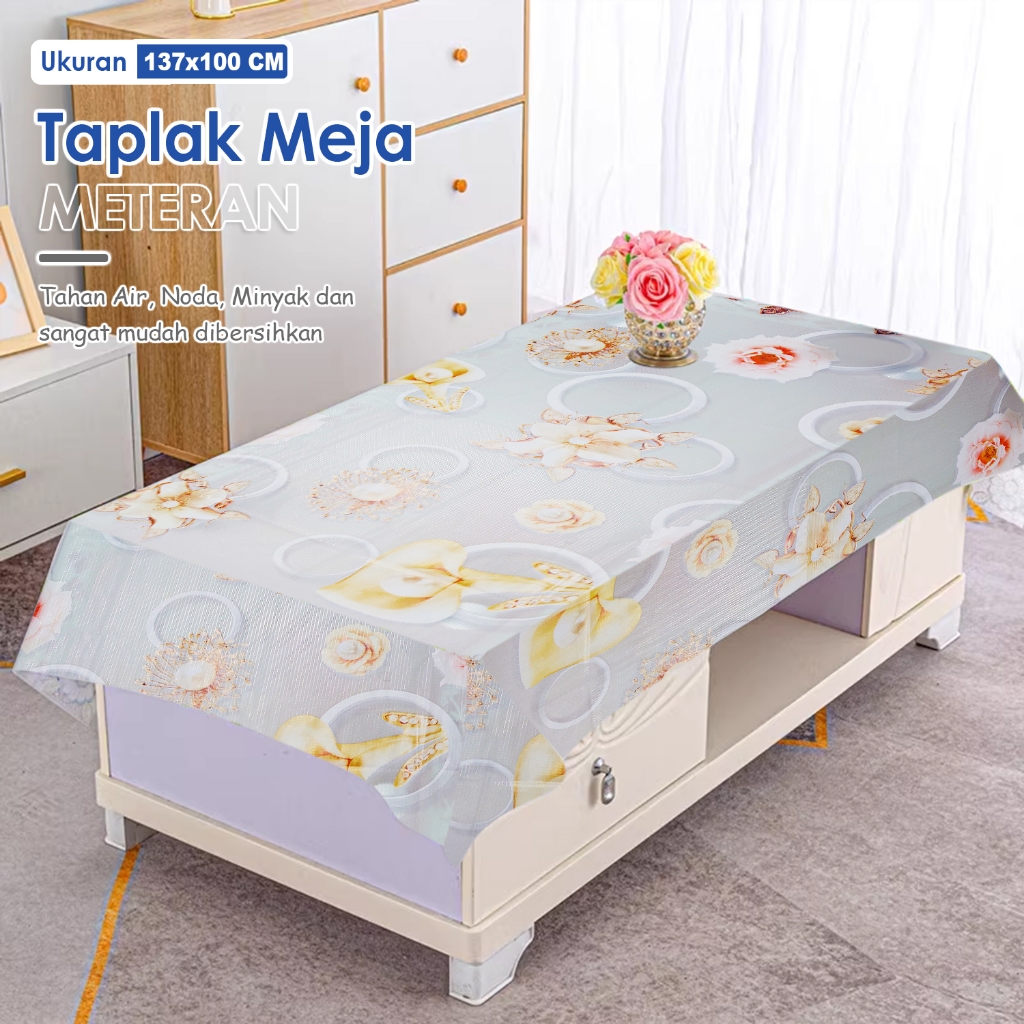 D31-1A Taplak Meja Makan Meteran Motif Bunga/ Taplak Meja Makan Motif Bahan Peva Anti Air/Taplak Mej