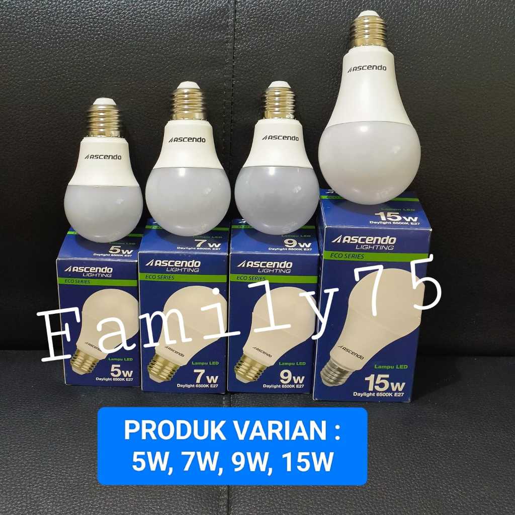 ASCENDO Lampu bohlam LED 5W 7W 9W 15W Putih