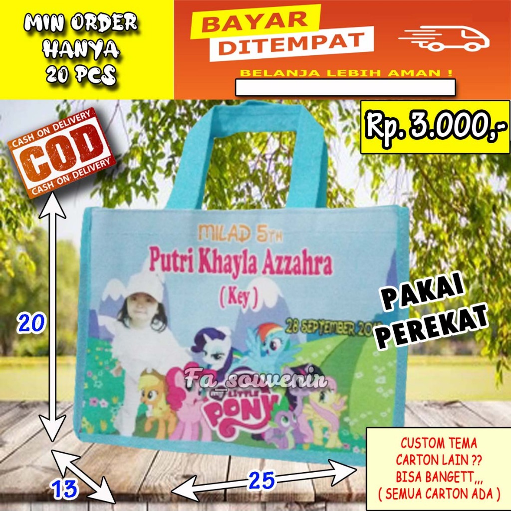 

godiebag Tas ultah / Sovenir Ultah Gambar Poni / Goodiebag Ultah Poni tas ulang tahun bingkisan snack / FREE CUSTOM NAMA TEMA BEBAS