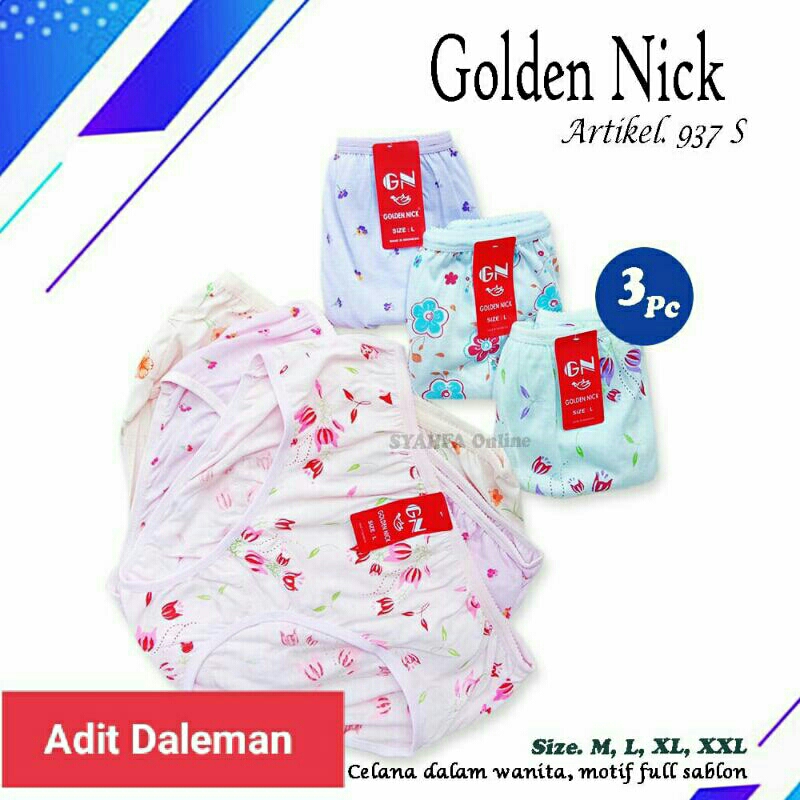 3 PCS CD WANITA GOLDEN NICK SABLON TERMURAH / Celana dalam GN 937s motif bunga jumbo nyaman dipakai