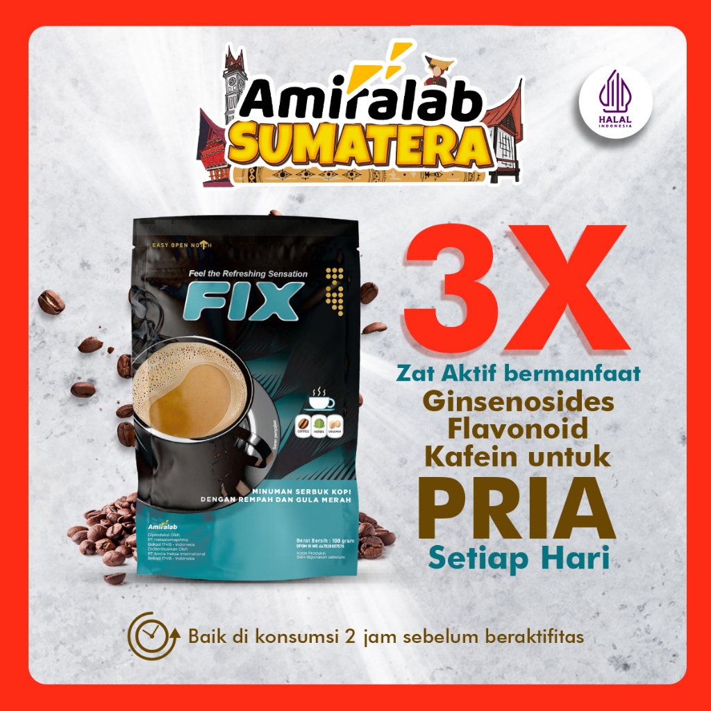 

AMIRALAB - Fix Coffee Minuman Kopi Herbal Pria Kesehatan Alami Tradisional Stamina Pria 100gr