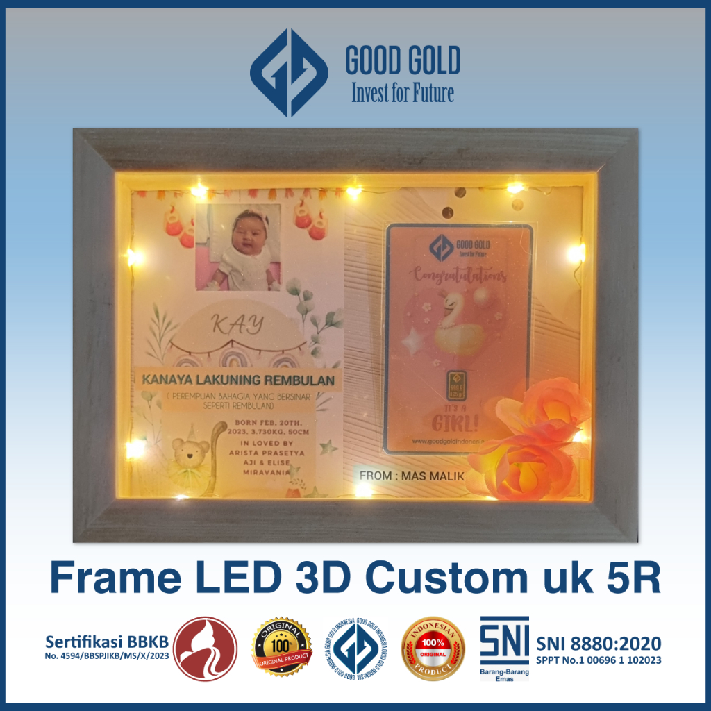 Frame LED 3D Logam Mulia/ Custom Frame/ Hampers/ Gift Box