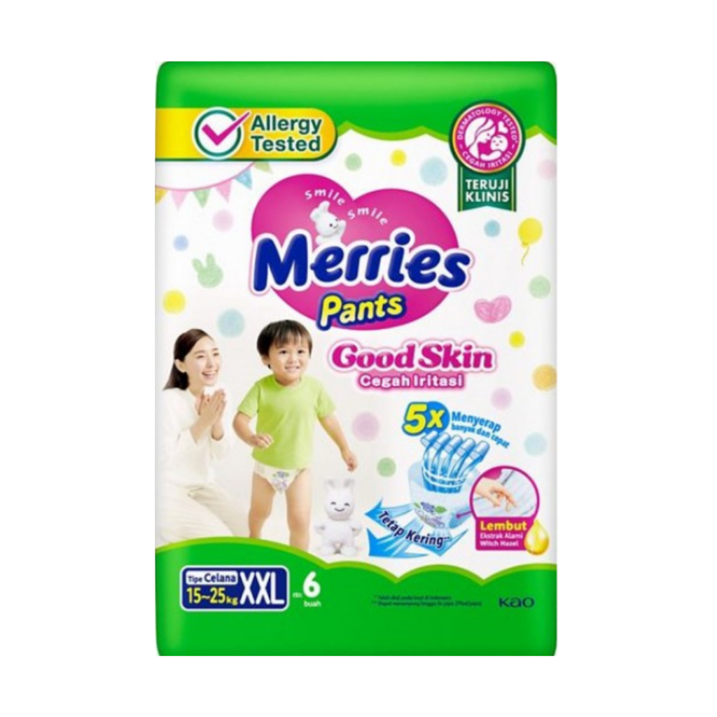 MERRIES BABY DIAPERS PANTS GOOD SKIN XXL 6 POPOK CELANA ANAK BAYI