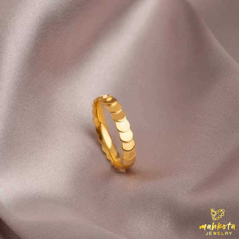 C23 Cincin Titanium Premium Couple Pasangan Pria Wanita Tua Muda Motif Bergerigi Kesan Mewah Lapis E