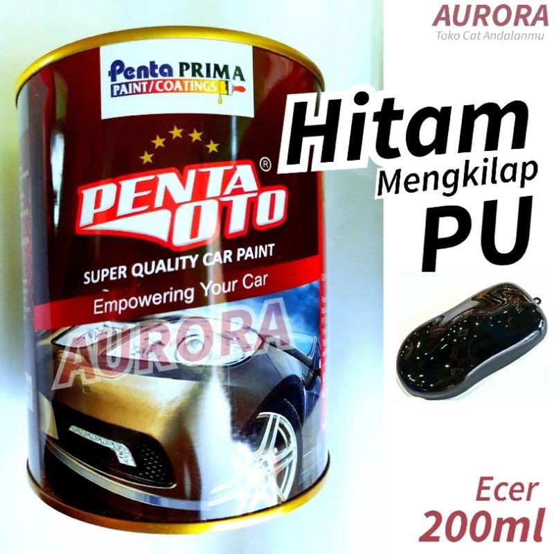 Cat Hitam PU Solid Polis Mengkilap Penta Oto Black 200ml 200cc