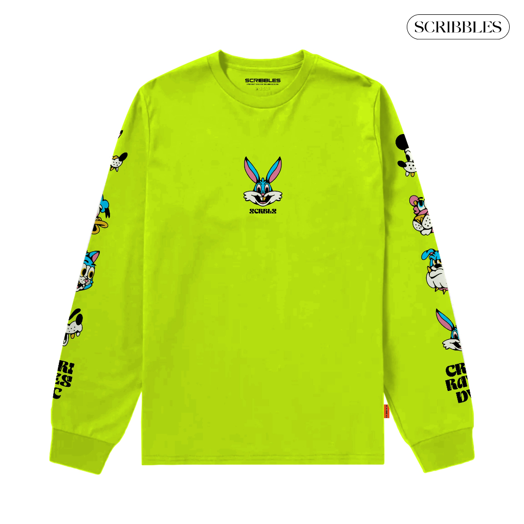 ( Gratis Stiker ) Scribbles Long sleeve Kaos Lengan Panjang Versus Hijau Stabilo Baju Tangan Panjang