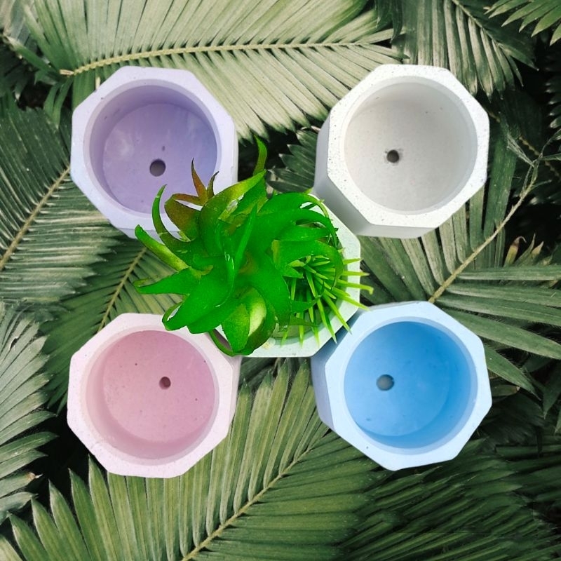 [ 10 PCS ] POT SEMEN MINI HEXAGONAL  /POT SUKULEN / POT KAKTUS / WADAH LILIN /POT ARTIFICIAL / CONCR