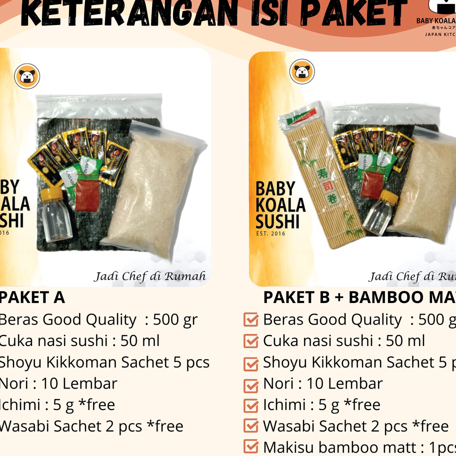 

Best PAKET BAHAN SUSHI LENGKAP 10 Porsi Halal │ Beras Japonica, Nori, Bambu Mat, Shoyu, Sushi Seasoning