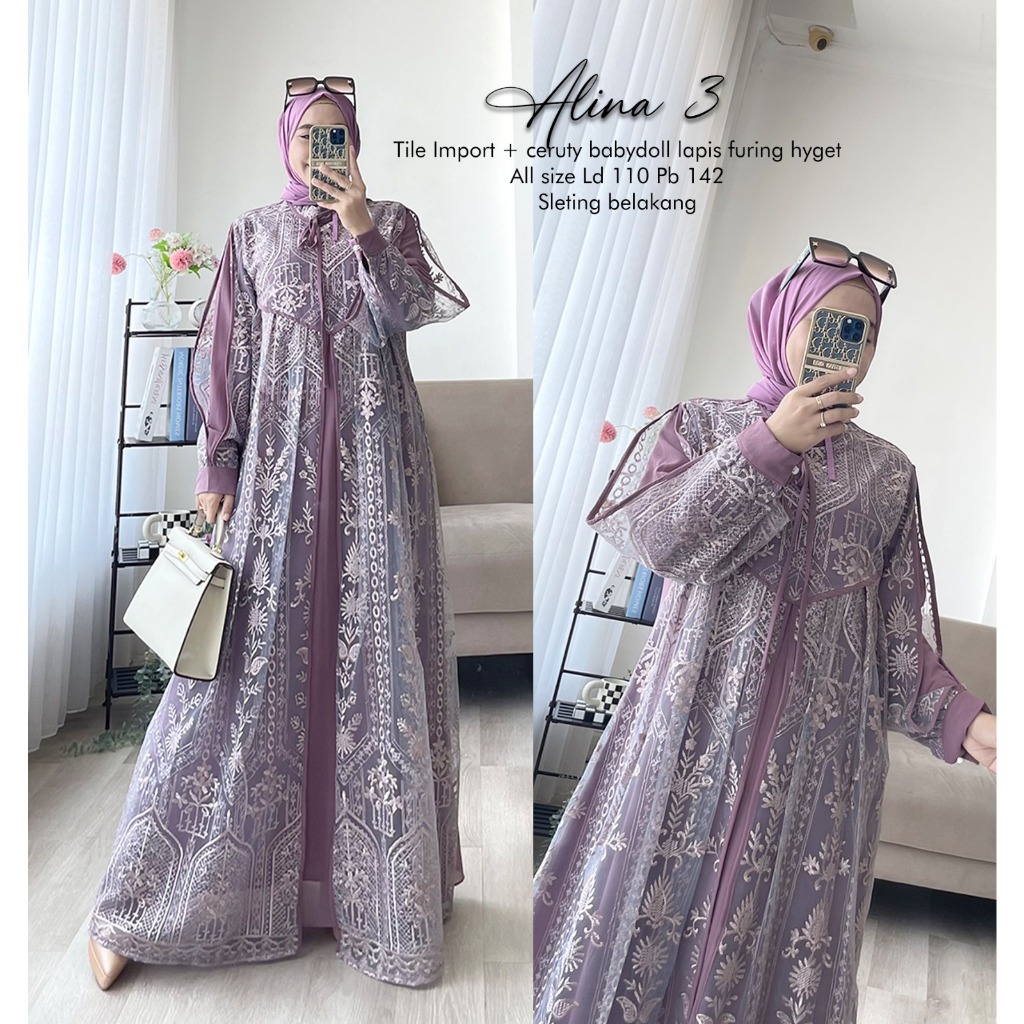 Khadijah Humaira Gamis Ceruty Babydoll Mix Brokat Tile Alina