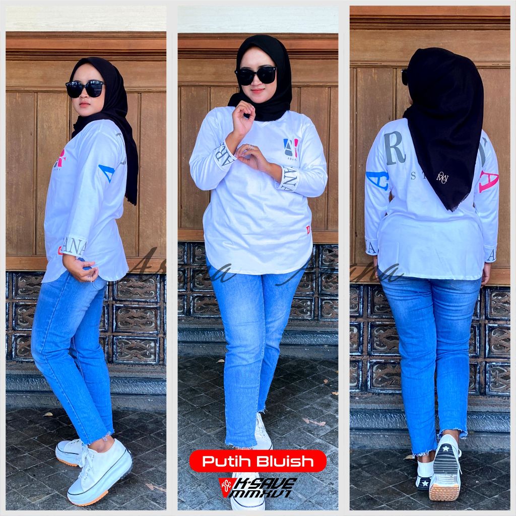 Kaos Oval Wanita Lengan 7/8 Putih / Hijau Wardah / Lemon / Dusty purple