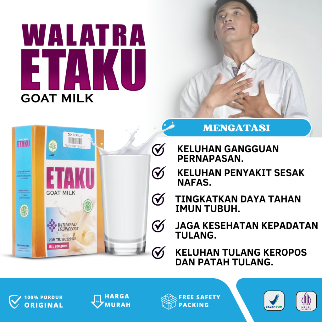 

Etaku Goat Milk Atasi Masalah Pernafasan Susu Kambing Bubuk Tingkatkan Daya Tahan Imunitas Tubuh Jaga Kesehatan Kepadatan Tulang Isi 200gr