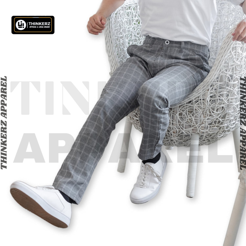 THINKERZ Celana Pria Tartan Kotak-Kotak Original