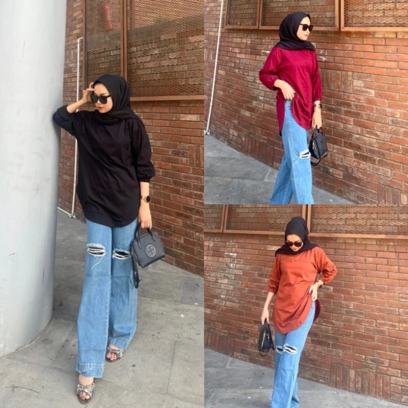 Kaos Atasan Wanita Oval Lengan Karet | Oversize Wanita