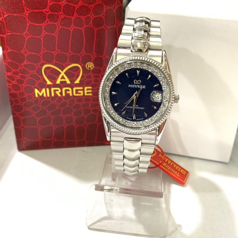Terlaris Jam tangan Wanita Mirage Permata Original Silver Tahan Air Anti Karat Stainless Rx Mirage W