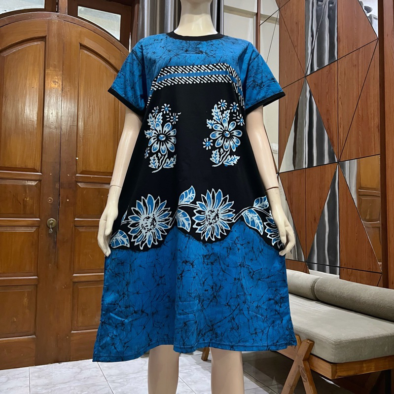 NTSY/ Daster Kaos Batik Cap Pola Etnik Bahan Kaos Tebal Lengan Pendek