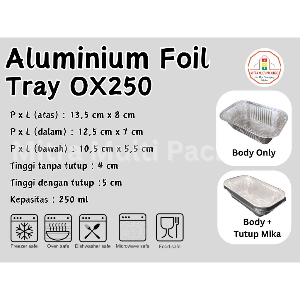 Aluminium Foil Tray OX250 + Tutup Mika/Wadah Saja Export Quality