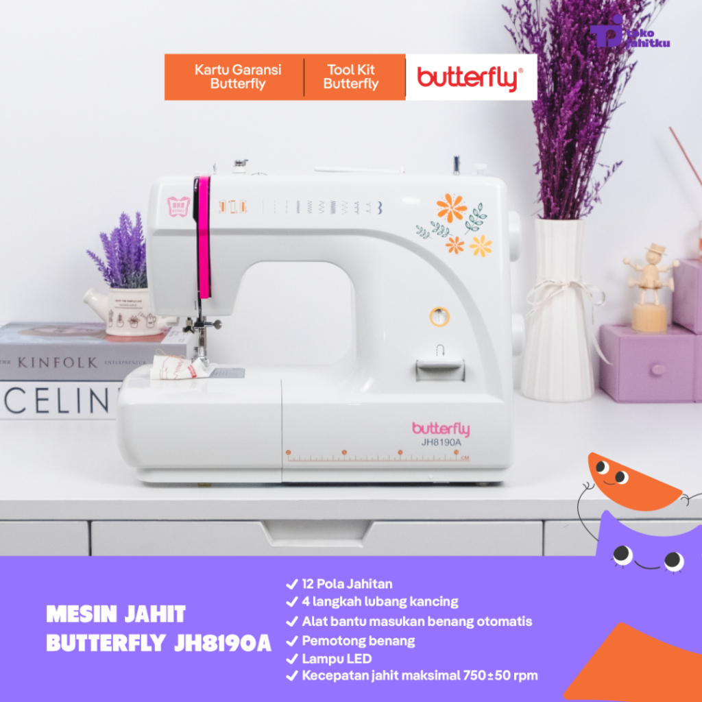 Mesin Jahit Portable Butterfly JH8190S / JH8190A | Mesin Jahit Portable Multifungsi Butterfly JH8190A