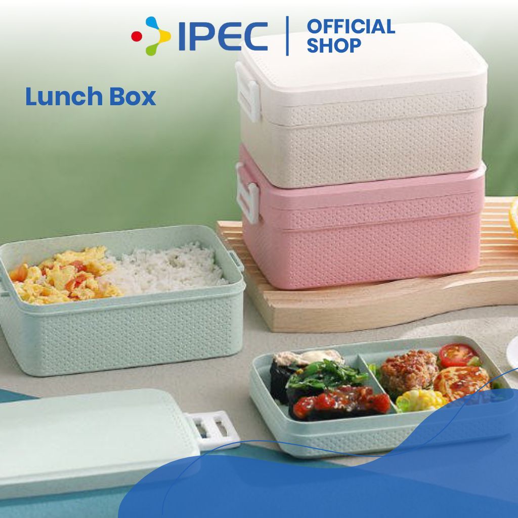 Lunch Box Set Kotak Bekal Makan Jerami Gandum BPA FREE kotak makan Free Sendok lunch box 2 susun