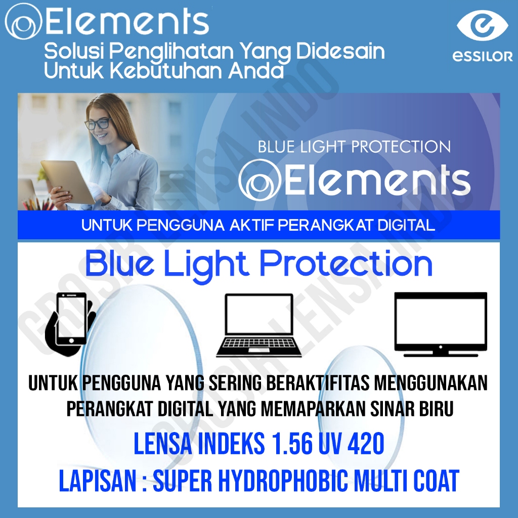 Essilor Elements Anti Blueray + Drive night vision 1.56