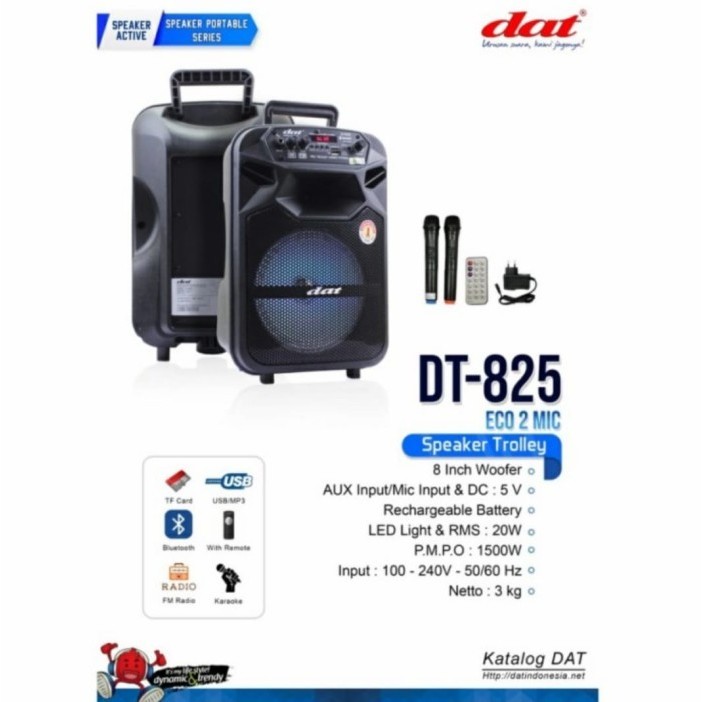SPEAKER PORTABLE DAT DT 825 ECO 8 INCH ORIGINAL DAT DT 825ECO 2 MIC