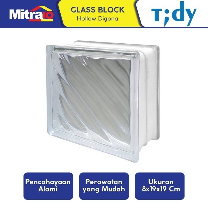 Glass Block Hollow Tidy Digona 8x19x19cm - Motif Geometris