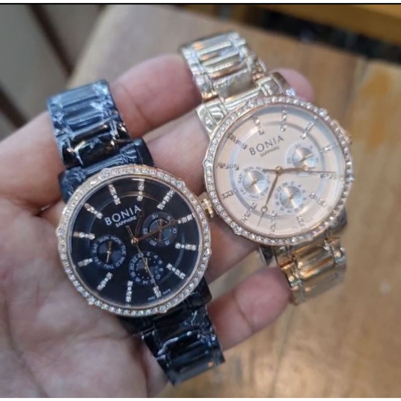 JAM TANGAN BONIA WANITA 10418 BLACK ROSEGOLD ORI BM