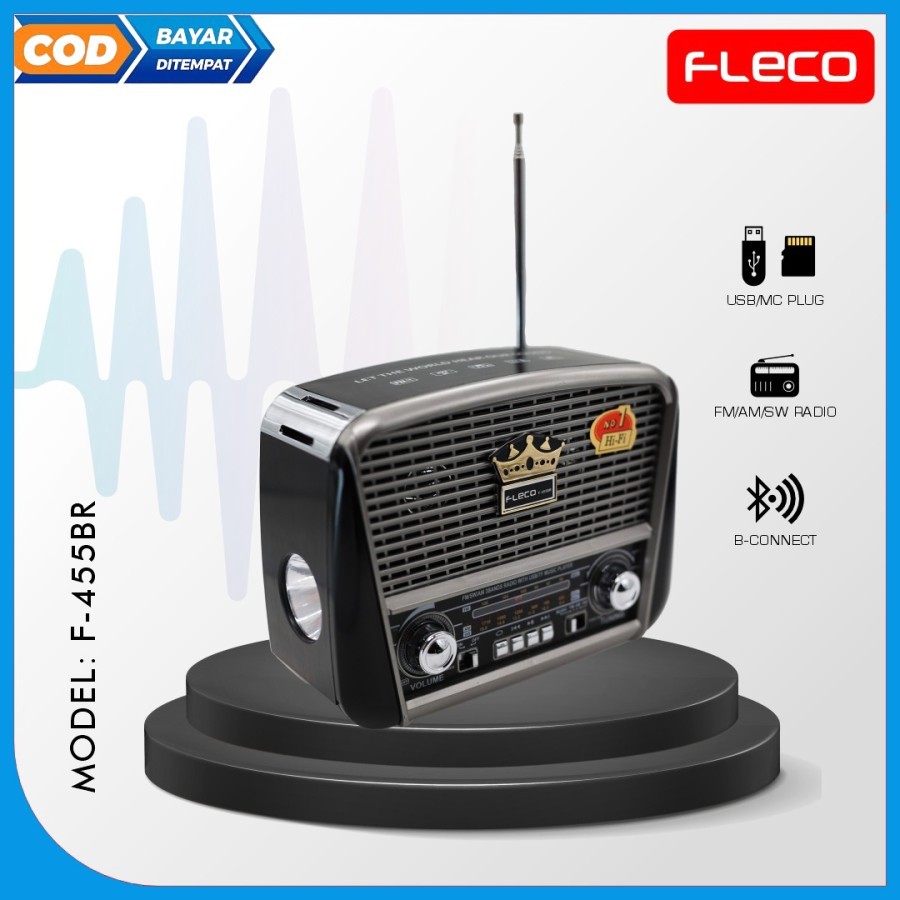 Radio Clasik Portable Mp3 Fleco F-455BR Fm/Am/Sw + Senter