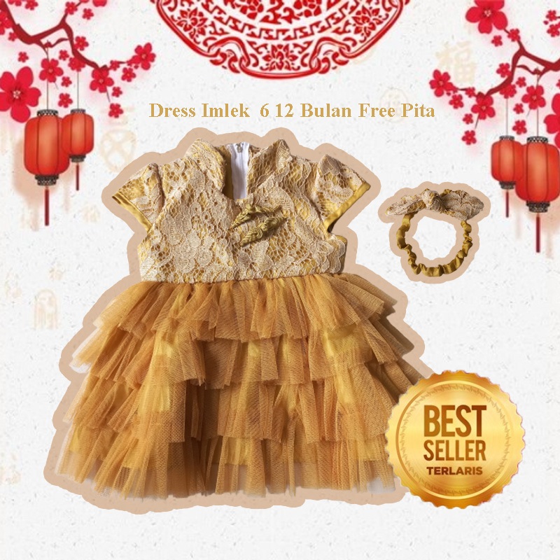 Gaun Dress Imlek 2023 Terbaru Anak 1 Tahun Import Chinese NEW YEAR Imlek Gaun Cheongsam Bayi 6 12 Bu