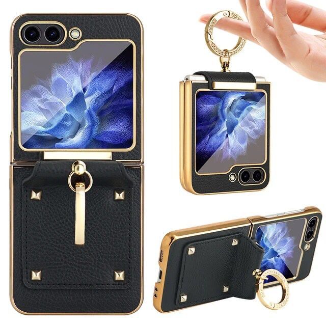 Casing Samsung Galaxy Z Flip 5 4 3 5G, sarung HP baja Glitter kulit polos Matte warna-warni dengan F