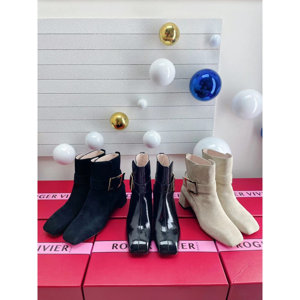 【 Exclusive 】 Roger Vivier square buckle short boots RV Lefu shoes