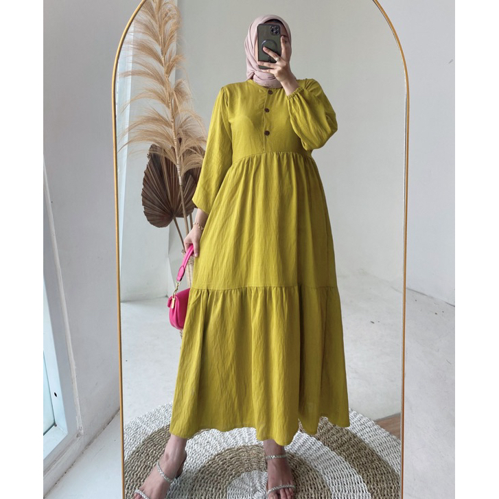 BALENA MIDI DRESS/Gamis Linen & Airflow Kancing Depan Busui