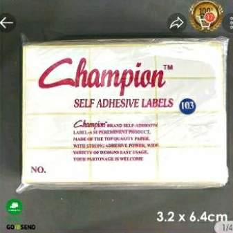 

LABEL UNDANGAN CHAMPION NO 103 ISI 10 PERPACK