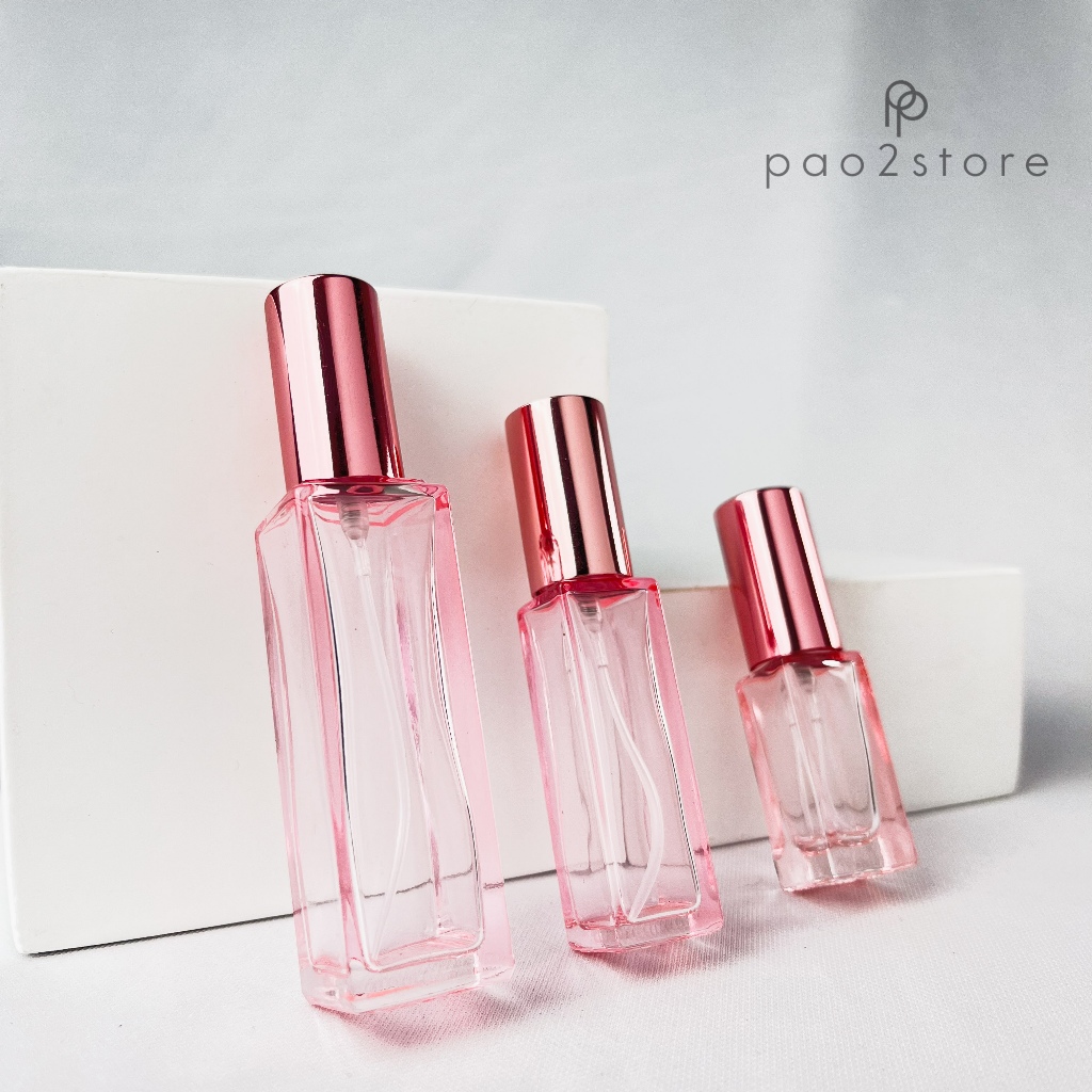 Botol Spray Kotak - Kaca Tebal PINK TRANSPARAN - Parfum Isi Ulang Vial Travel Size Sample Discovery 