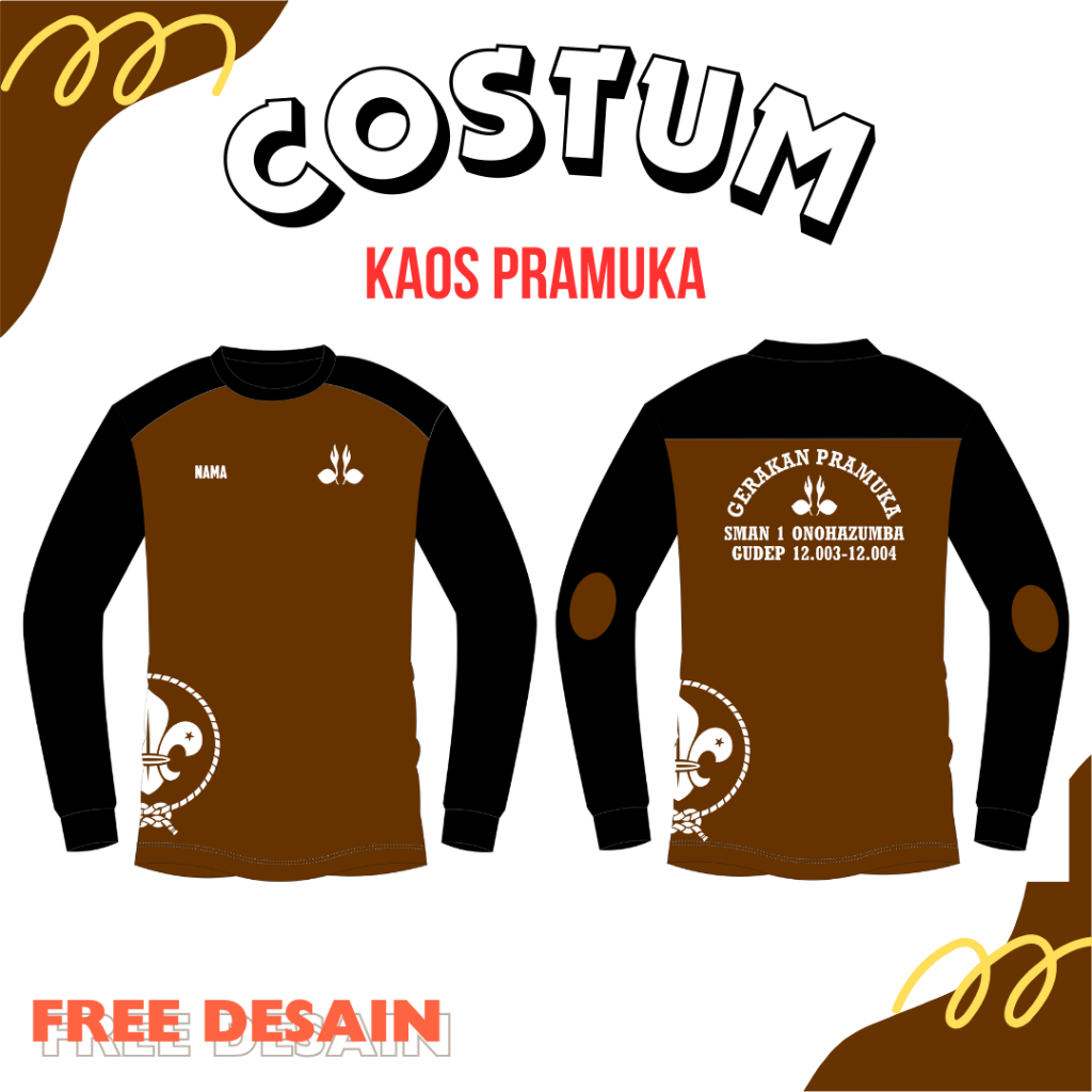 COSTUM KAOS LAPANGAN BAJU PRAMUKA BARU PAKAIAN PDL SABLON LENGAN PANJANG