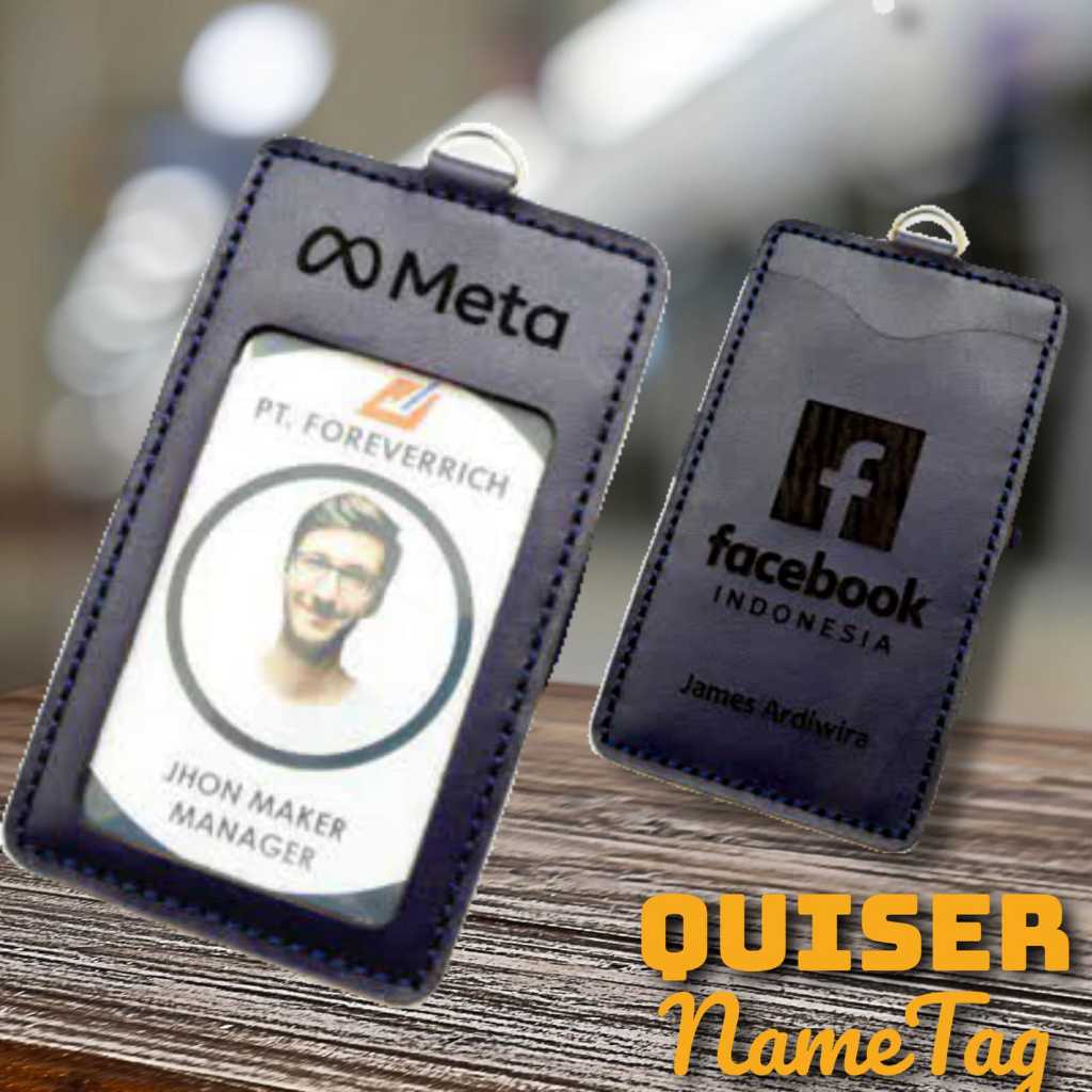 

ID Card Holder Hitam Kulit Asli - Nametag Custom Logo & Nama Quiser Nametag