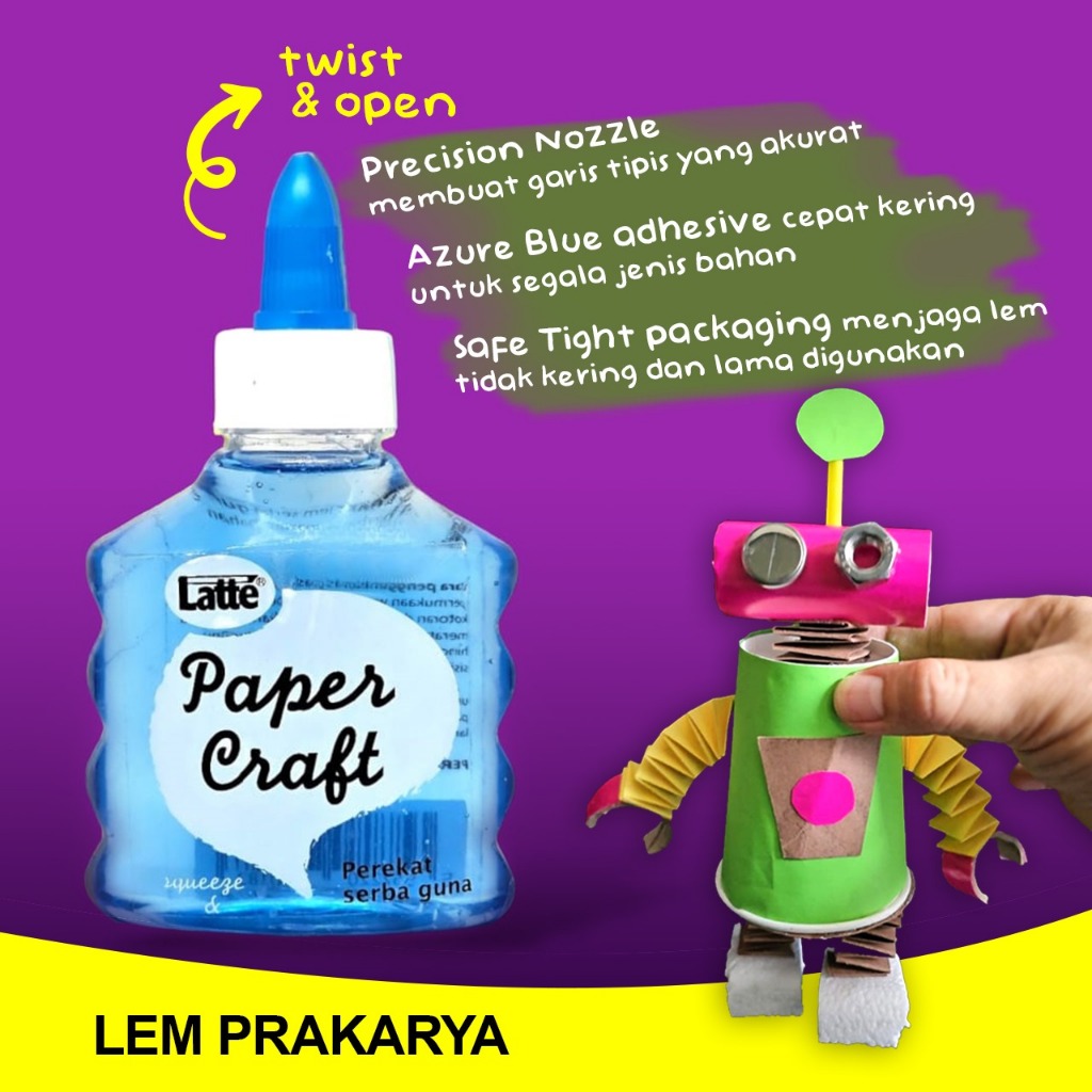 

lem latte isi biru prakaryaan kode paper craft kemasan baru 100 ml ( keluaran 2023)