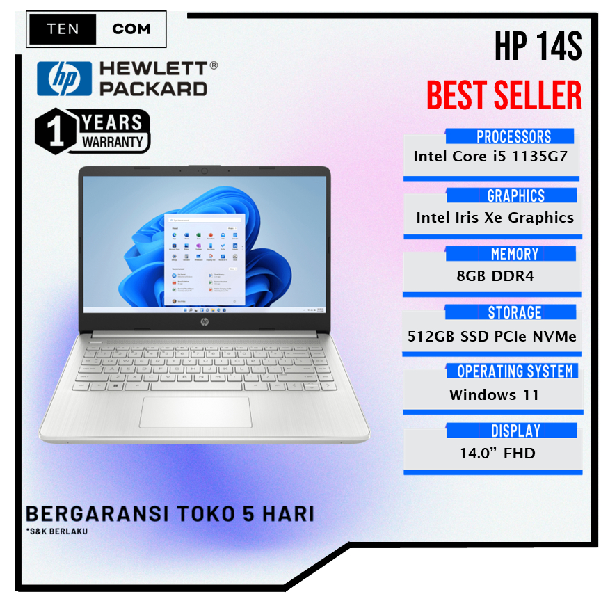 Laptop HP 14s Intel Core i5 1135G7 8GB 512GB SSD W11 14.0FHD