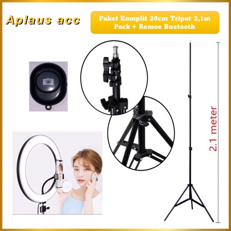Paket Komplit Live Tripod 2.1M Pack + Ringlight 26cm Pack + Remote Bluetooth Selfie Make Up Vlog