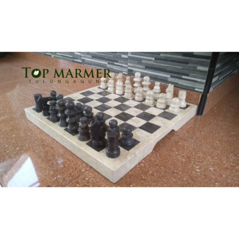 Papan Catur + Bidak  Batu Marmer Tulungagung