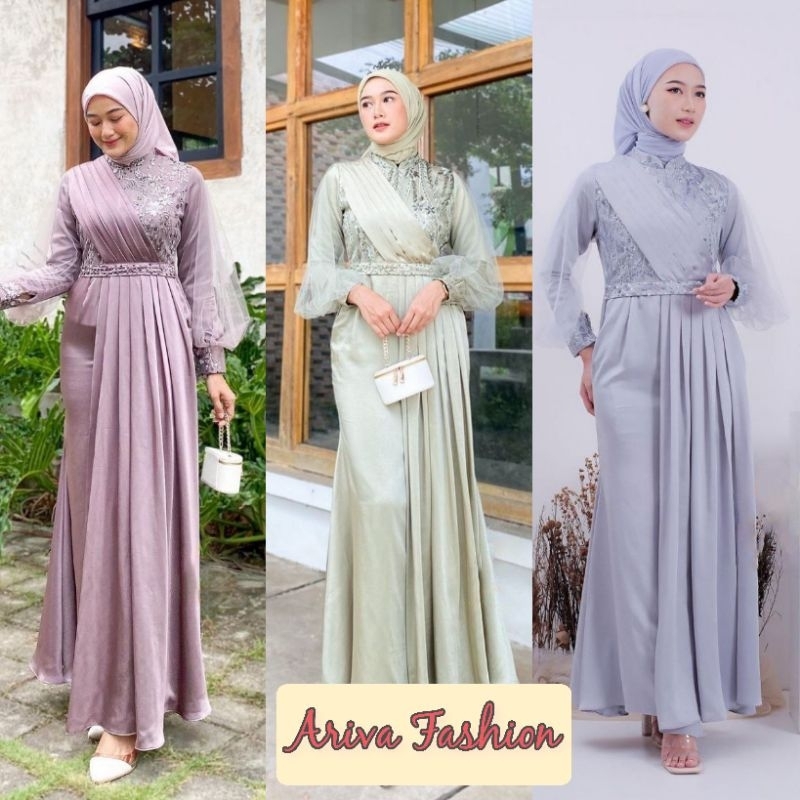 Gamis Amara Adeeva Dress Brokat mix Satin Velvet Tulle Model Layer Mewah Kondangan Tunangan