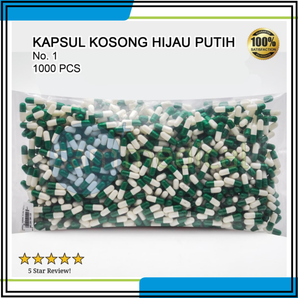 AZO1 Kapsul Kosong Hijau Putih Semua Ukuran / Cangkang Kapsul Kosong isi 1000