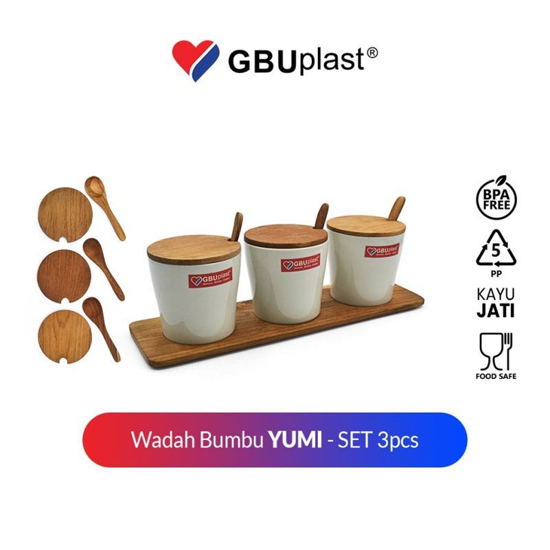 GBU Tempat Bumbu Plastik Tutup Kayu Set Yumi Tempat Bumbu Estetik